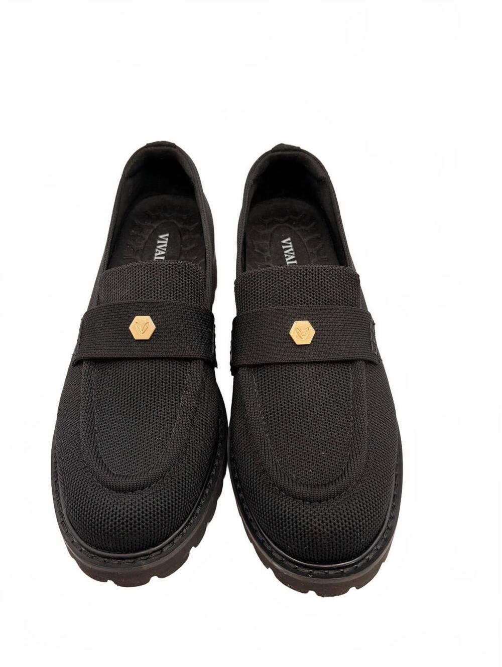 Vivaia Round-Toe Platform Chunky Heel Loafers Francesca Size 7.5 Black Knit - Picture 1 of 16